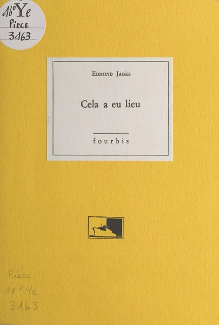 Cela a eu lieu - Edmond Jabès - FeniXX réédition numérique