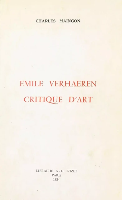 Émile Verhaeren critique d'art - Charles Maingon - FeniXX réédition numérique