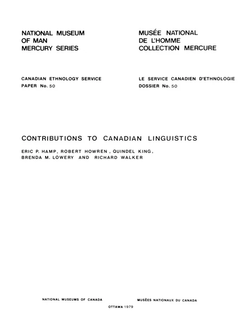 Contributions to Canadian linguistics -  - Canadian Museum of History