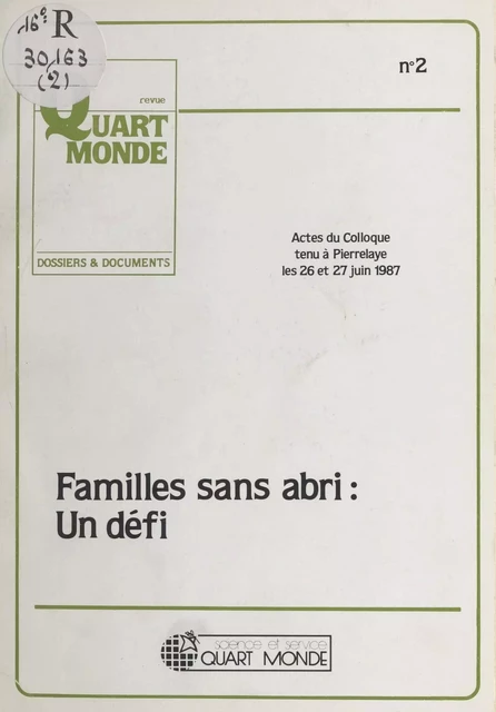 Familles sans abri : Un défi - Cécile Vorms,  Mouvement ATD Quart Monde. Institut de recherche et de formation - FeniXX réédition numérique