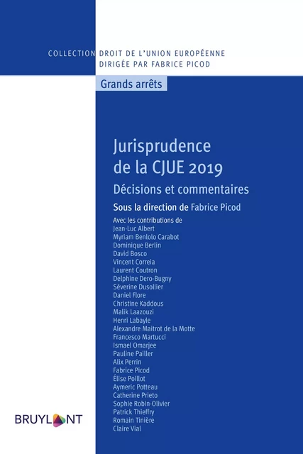 Jurisprudence de la CJUE 2019 -  - Bruylant