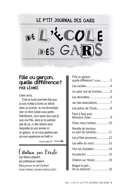 Le p’tit journal des gars de l’école des gars, Vol. 1, No 3 - Maryse Peyskens - Dominique et compagnie