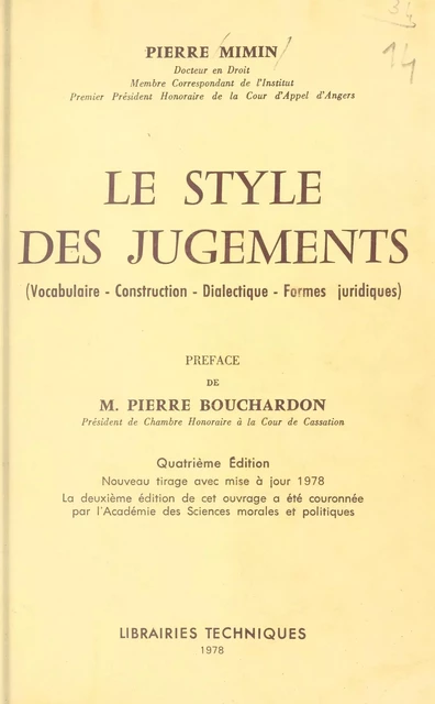 Le style des jugements - Pierre Mimin - FeniXX réédition numérique