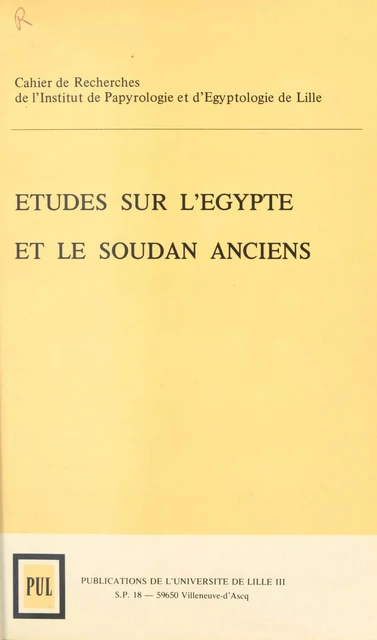 Études sur l'Égypte et le Soudan ancien (4) -  Institut de papyrologie et d'égyptologie - FeniXX réédition numérique