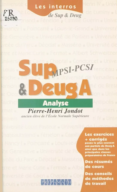 Analyse : Sup MPSI-PCSI et DEUG A - Pierre-Henri Jondot - FeniXX réédition numérique