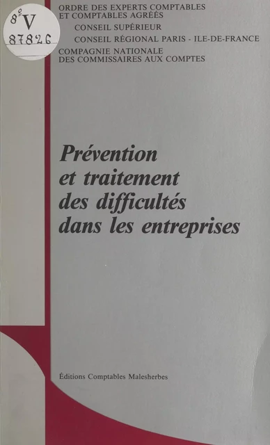 Prévention et traitement des difficultés dans les entreprises - Emmanuel Du Pontavice - FeniXX réédition numérique