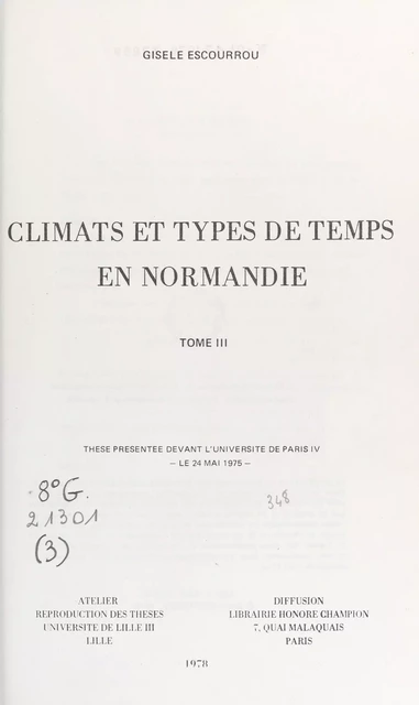 Climats et types de temps en Normandie (3) - Gisèle Escourrou - FeniXX réédition numérique