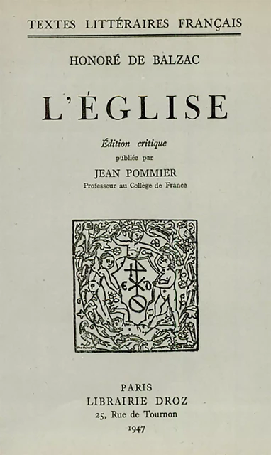 L'Église - Honoré de Balzac - Librairie Droz