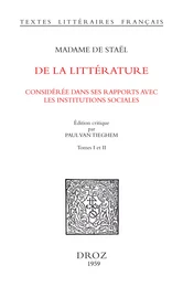 De la Littérature considérée dans ses Rapports avec les Institutions sociales