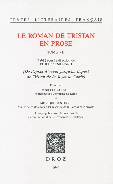 Le roman de Tristan en prose -  - Librairie Droz