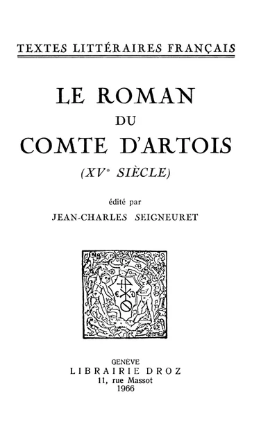 Le Roman du Comte d’Artois -  - Librairie Droz