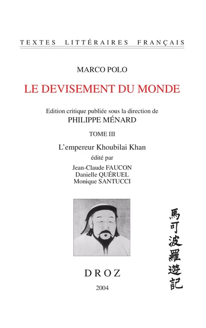 Le Devisement du monde - Marco Polo - Librairie Droz