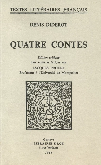 Quatre contes - Denis Diderot - Librairie Droz