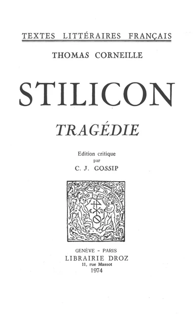 Stilicon - Thomas Corneille - Librairie Droz