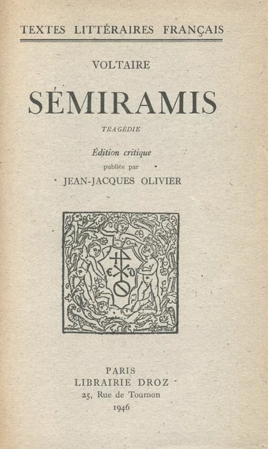 Sémiramis - Voltaire Voltaire - Librairie Droz