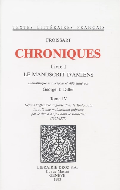 Chroniques - Jean Froissart - Librairie Droz