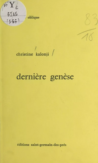 Dernière genèse - Christine Kalonji - FeniXX réédition numérique