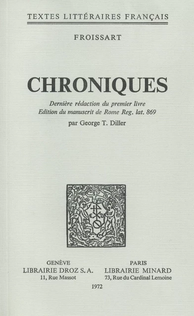 Chroniques - Jean Froissart - Librairie Droz