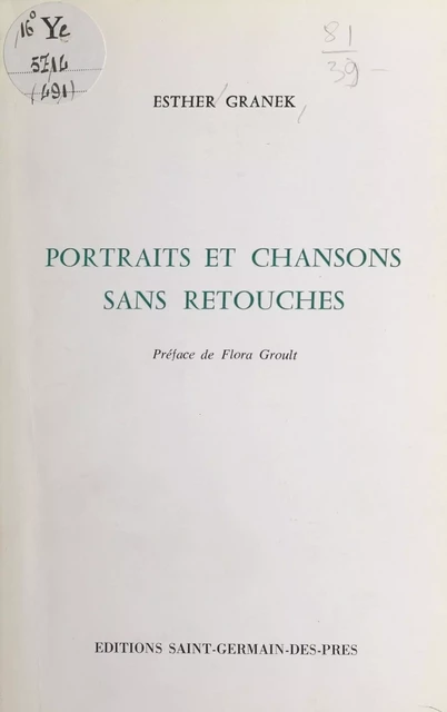 Portraits et chansons sans retouches - Esther Granek - FeniXX réédition numérique