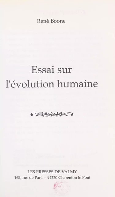 Essai sur l'évolution humaine - René Boone - FeniXX réédition numérique