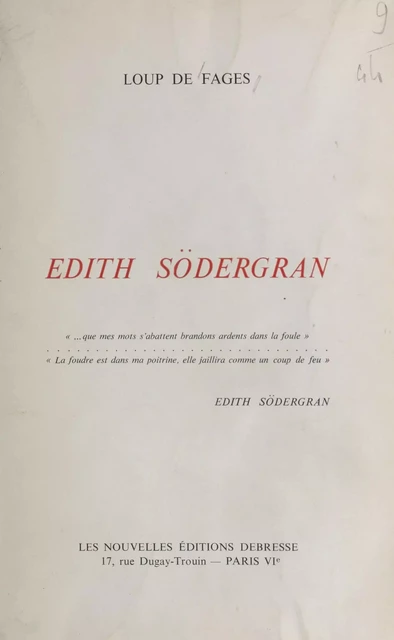 Edith Södergran - Loup de Fages - FeniXX réédition numérique