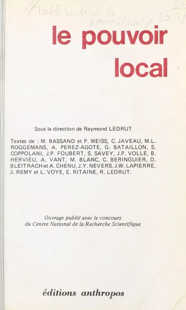 Le pouvoir local - Raymond Ledrut - FeniXX réédition numérique