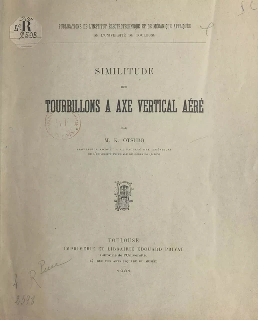 Similitude des tourbillons à axe vertical aéré - K. Otsubo - FeniXX réédition numérique