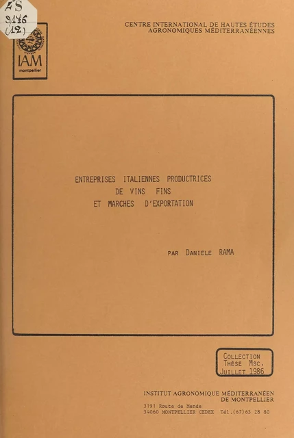 Entreprises italiennes productrices de vins fins et marchés d'exportation - Danièle Rama - FeniXX réédition numérique