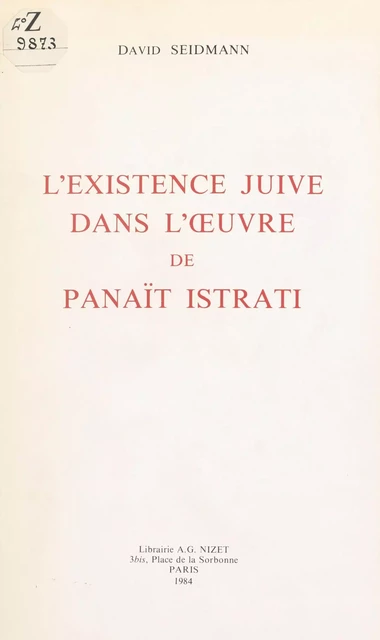 L'existence juive dans l'œuvre de Panaït Istrati - David Seidmann - FeniXX réédition numérique