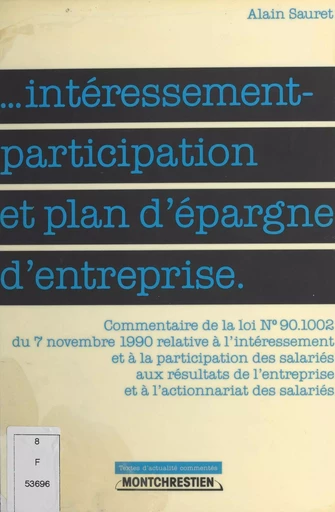 Intéressement-participation et plan d'épargne d'entreprise - Alain Sauret - FeniXX réédition numérique