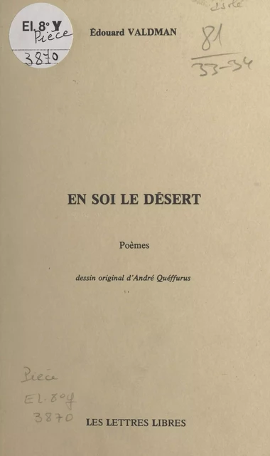 En soi le désert - Edouard Valdman - FeniXX réédition numérique