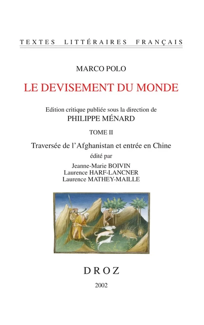 Le Devisement du monde - Marco Polo - Librairie Droz