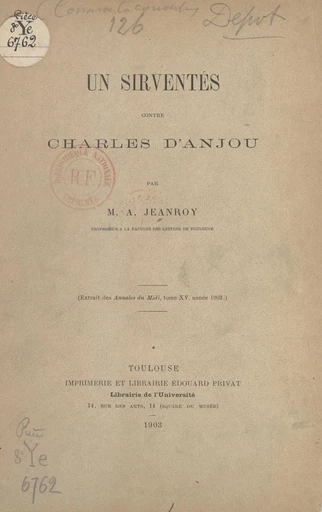 Un sirventés contre Charles d'Anjou - Alfred Jeanroy - FeniXX réédition numérique