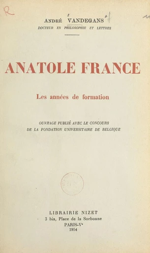 Anatole France - André Vandegans - FeniXX réédition numérique