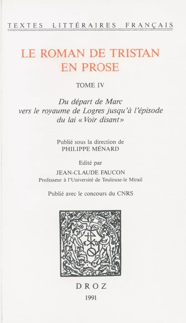 Le roman de Tristan en prose -  - Librairie Droz