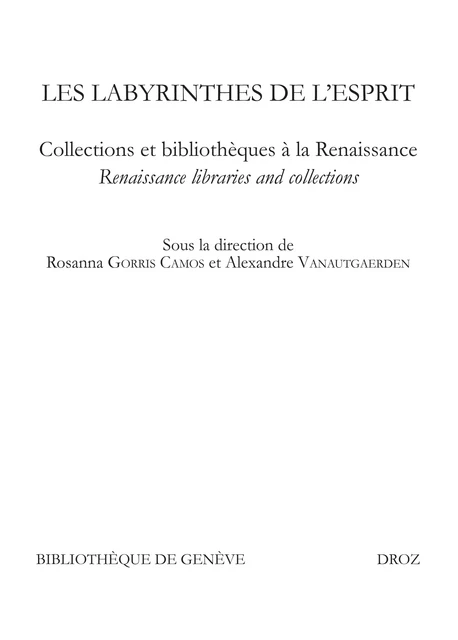 Les labyrinthes de l'esprit -  - Librairie Droz