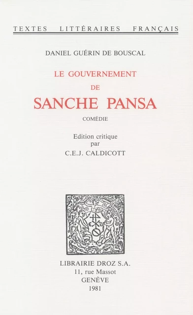 Le Gouvernement de Sanche Pansa - Daniel Guérin de Bouscal - Librairie Droz