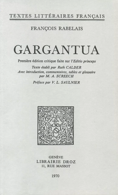 Gargantua - François Rabelais - Librairie Droz