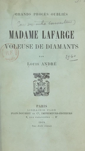 Madame Lafarge - Louis André - FeniXX réédition numérique