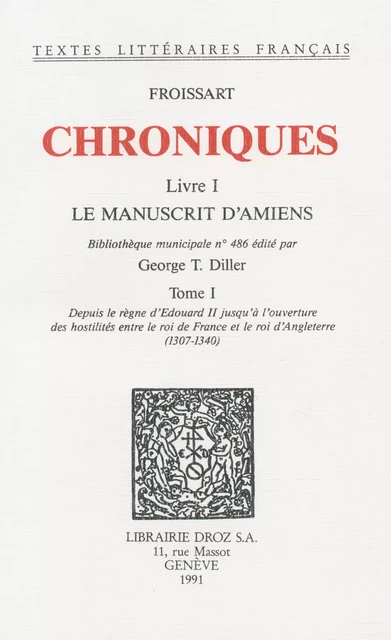 Chroniques - Jean Froissart - Librairie Droz