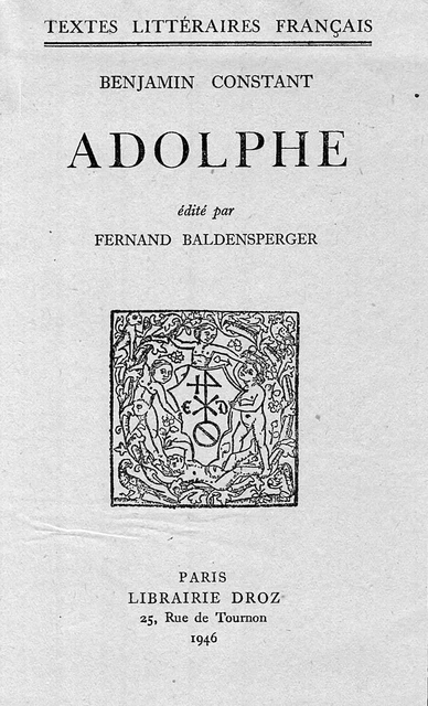 Adolphe - Benjamin Constant - Librairie Droz