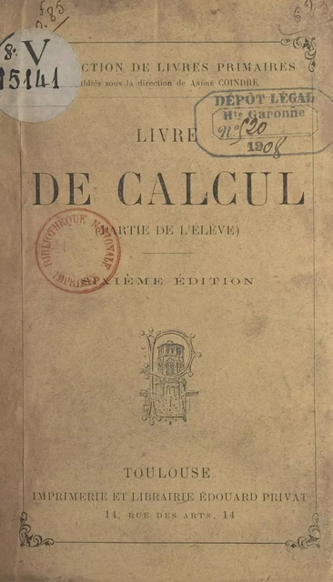 Livre de calcul -  Anonyme - FeniXX réédition numérique