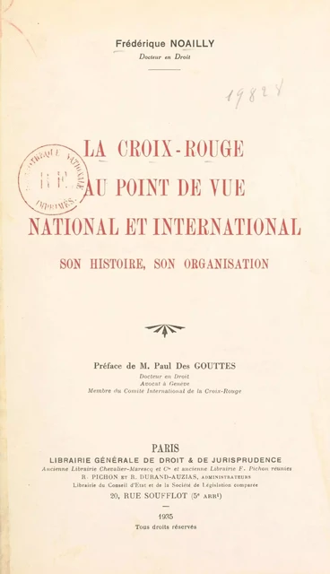 La Croix-Rouge au point de vue national et international - Frédérique Noailly - FeniXX réédition numérique