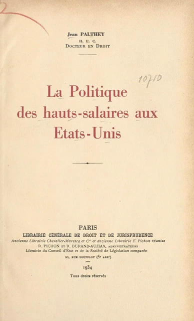 La politique des hauts salaires aux États-Unis - Jean Palthey - FeniXX réédition numérique