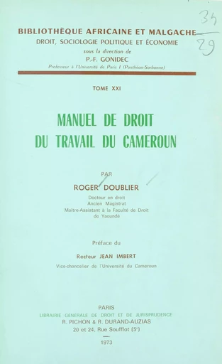 Manuel de droit du travail du Cameroun - Roger Doublier - FeniXX réédition numérique