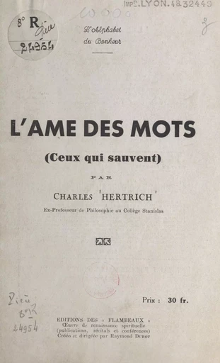 L'alphabet du bonheur, l'âme des mots - Charles Hertrich - FeniXX réédition numérique