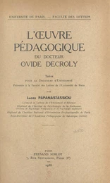 L'œuvre pédagogique du docteur Ovide Decroly