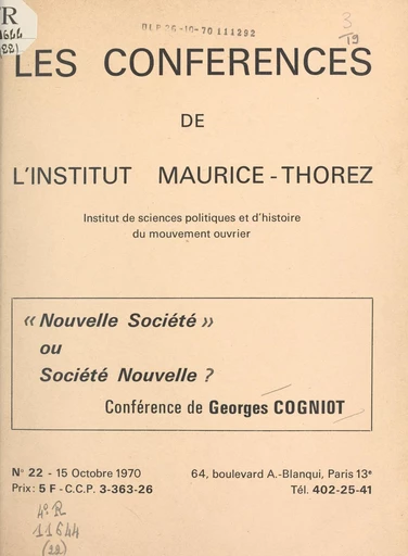 Nouvelle société ou société nouvelle ? - Georges Cogniot - FeniXX réédition numérique