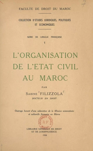 L'organisation de l'état civil au Maroc - Sabine Filizzola - FeniXX réédition numérique