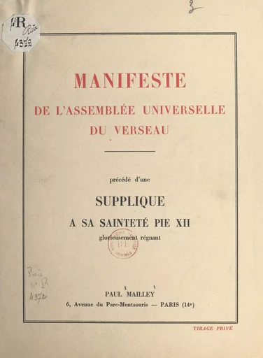 Manifeste de l'Assemblée universelle du Verseau - Paul Mailley - FeniXX réédition numérique